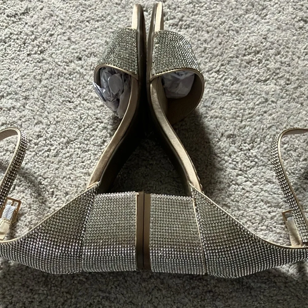 Sugar Silver Shiny Rhinestone Heels Satin Cream inside shoe 7.5 - Picture 4 of 5